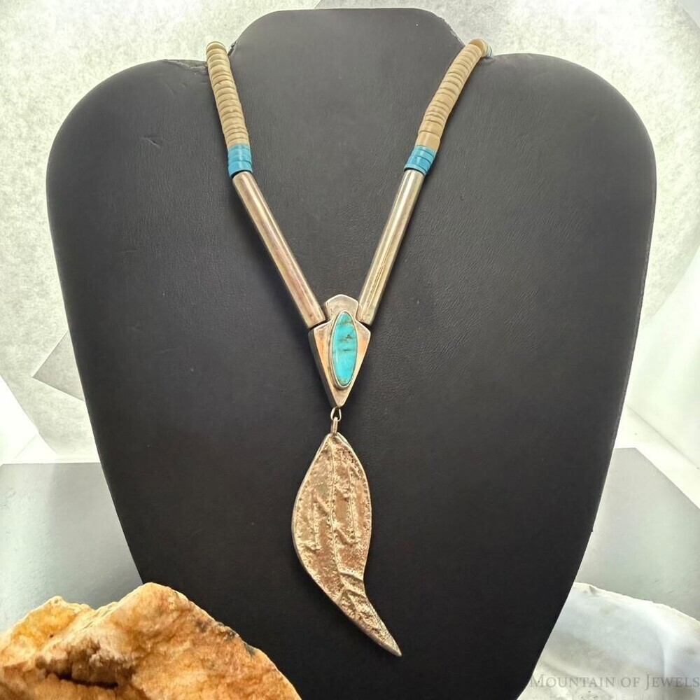 Vintage Larry Pacheco Heishi & Turquoise-Spiny Double-Sided Necklace For Women